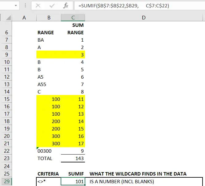 excel wildcard Asterisk Preceded By <>