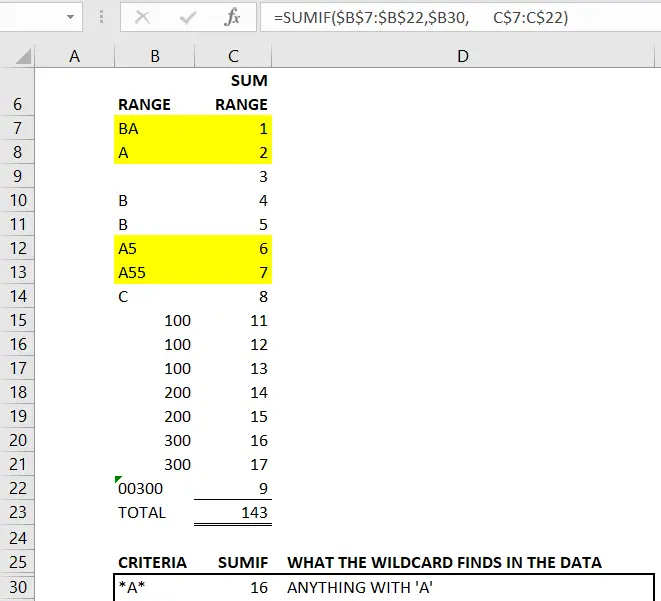 Using the Asterisk (*) Wildcard with Text in Excel